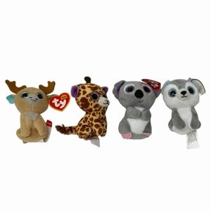 TY Beanie Boos Reindeer Glitzy Giraffe Twigs Koala Mel Wolf Timber - Lot of (4)